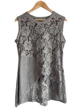 Fresh FX Open Knit Lace Top Sz L Grey Sleeveless Shirt Sheer Ramie Cotton Boho
